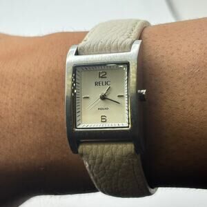 Silver & Beige Relic Watch
